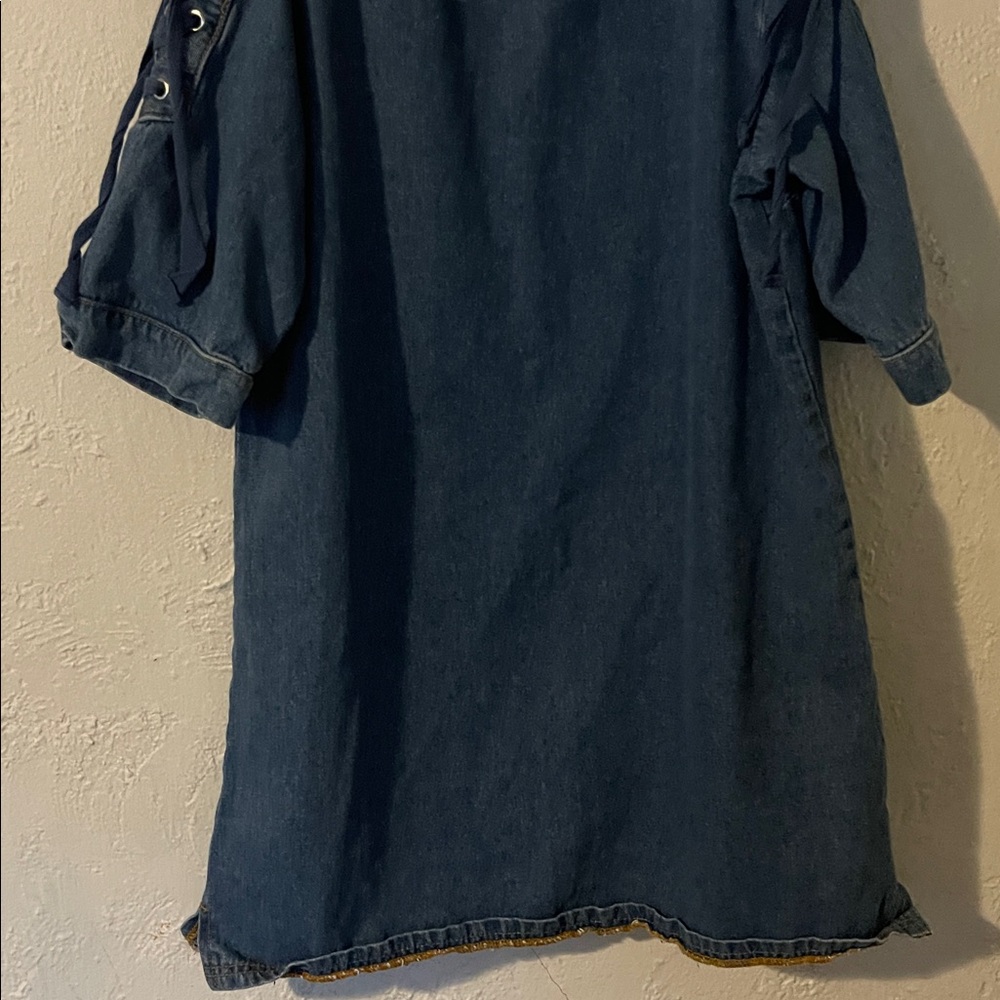 Maeve Anthropologie Denim Lace Up Open Shoulder Shift Dress - Picture 5 of 7